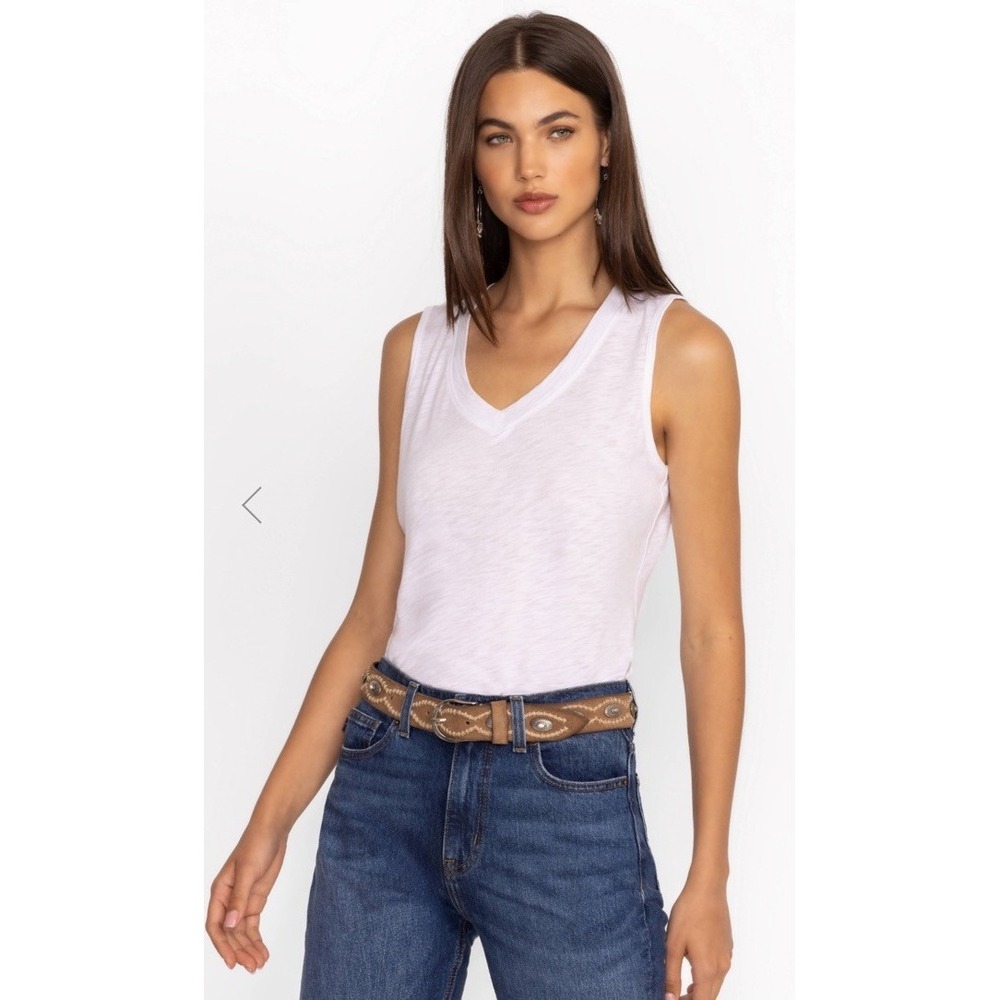 NWT Johnny Was CALME Slub Jersey Hi Low V-Neck Tank Top White Medium $88